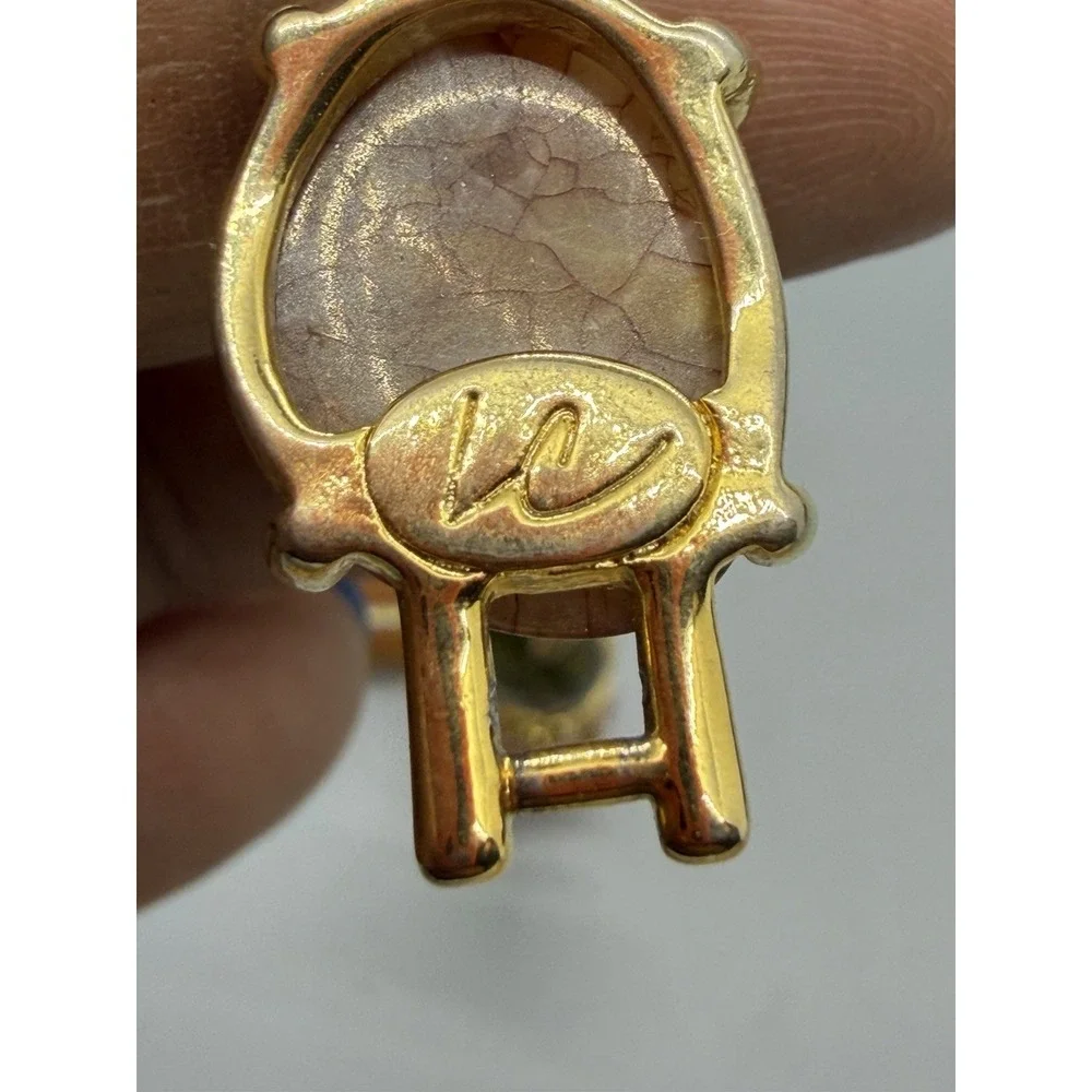 Liz Claiborne Acrylic Bracelet Gold Tone Link Multicolor Cabochon Chunky Vintage - Picture 7 of 13